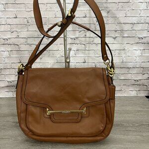 COACH 27481 Taylor Flap Camel Brown Smooth Leather Crossbody Shoulder Bag